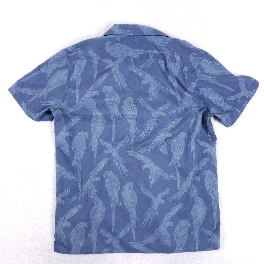 Banana Republic Mens Blue Parrot Bird Print Slim Fit Short Sleeve Shirt Large